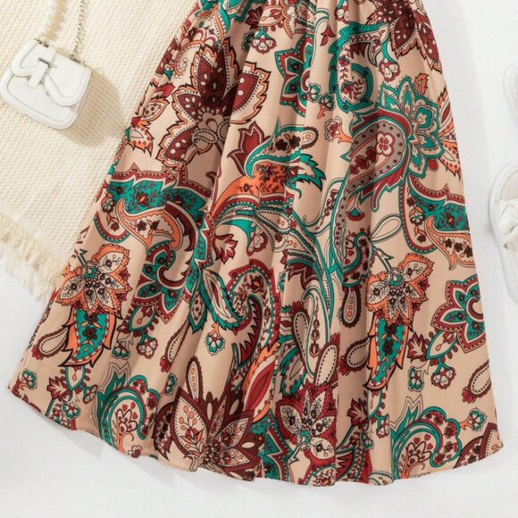 Girls Boho Maxi Dress w/ Belt | Sizes 5Y–9Y | Black Top & Paisley Skirt - Picture 3 of 7